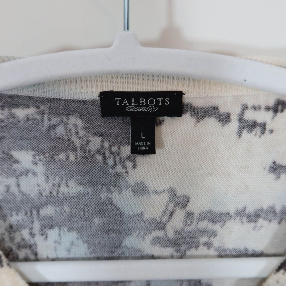 TALBOTS Size L Brown Beige Cotton Blend Animal Print Cardigan Sweater - Picture 4 of 5